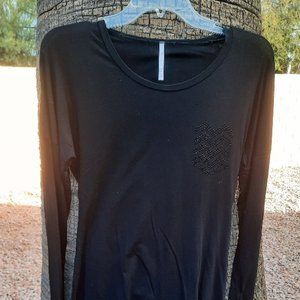 Black crystal embellished long sleeve top